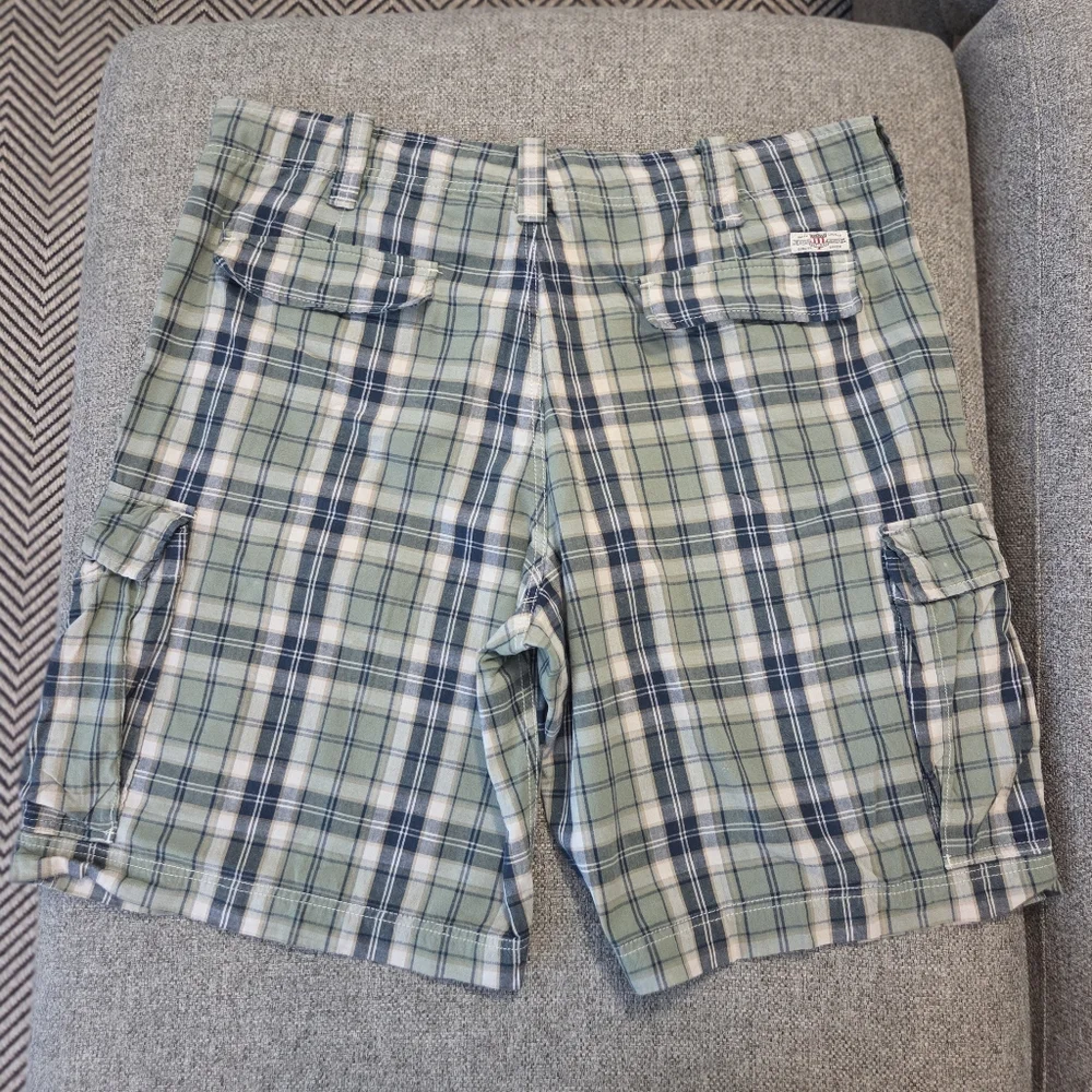 VTG Polo Jeans Company Ralph Lauren Green & Blue Plaid Cargo Shorts 40x11